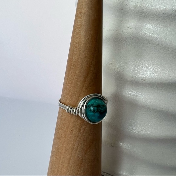 Hand Crafted Jewelry - Cyan Blue Turquoise Sterling Silver Wire Wrap Ring
